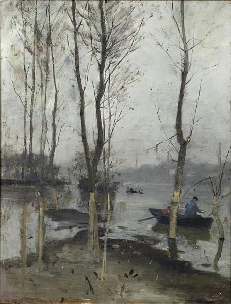 River Scene With A Fisherman by Fritz Thaulow