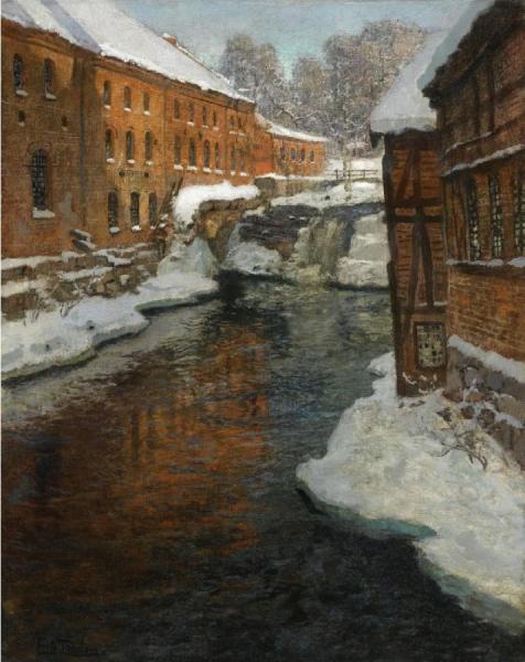 The Akerselven River In The Snow by Fritz Thaulow Oil Painting Reproductions