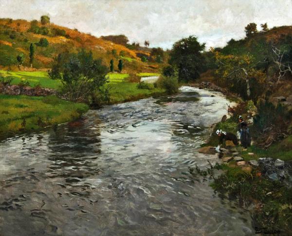 Washerwomen On The River Elle, Quimperlé by Fritz Thaulow Oil Painting Reproductions