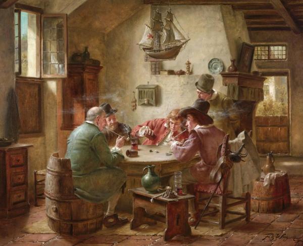 Playing Dice by Fritz Wagner Oil Painting Reproductions