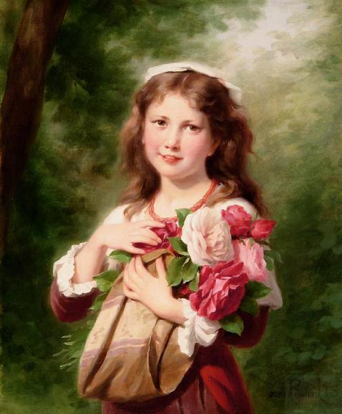 Portrait Of A Young Girl by Fritz Zuber-buhler Oil Painting Reproductions