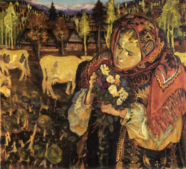 Young Girl With Flowers by Fryderyk Pautsch