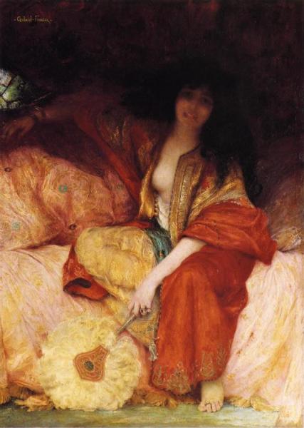 A Harem Beauty Holding A Fan by Gabriel Joseph Marie Augustin Ferrier