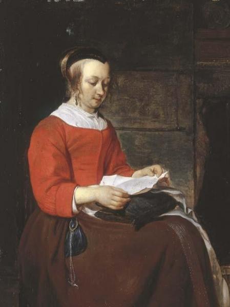 A Young Woman Reading A Letter by Gabriel Metsu