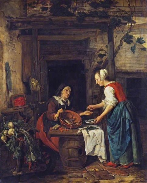 An Old Woman Selling Fish by Gabriel Metsu