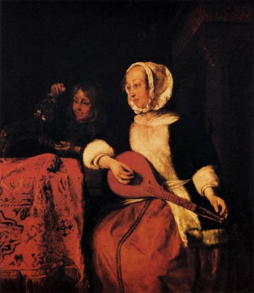 Woman Tuning A Mandolin by Gabriel Metsu