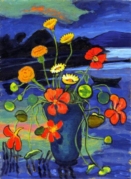 Floral Still Life In Front Of A Landscape by Gabriele Münter