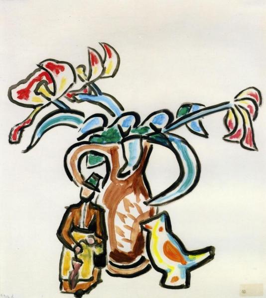 Floral Still Life With Two Clay Figures by Gabriele Münter