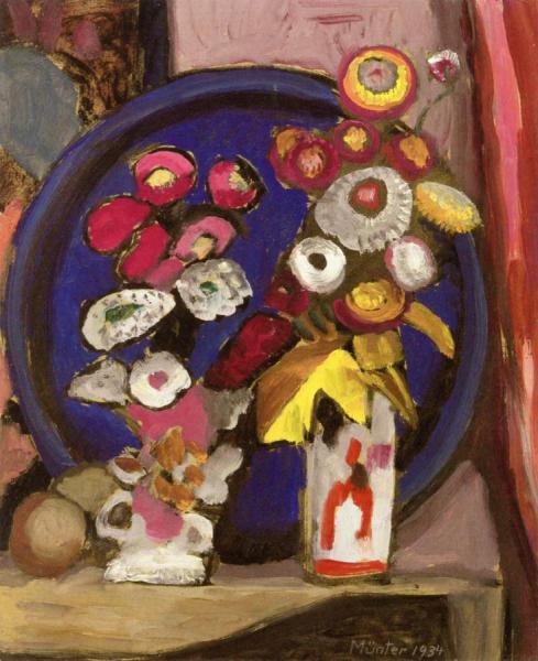 Two Strasse With Flowered Tray by Gabriele Münter