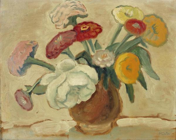 Zinnien Und Weiße Rose(zinnia And Rose) by Gabriele Münter Oil Painting Reproductions