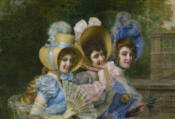 Three Elegant Ladies by Gaetano Bellei Oil Painting Reproductions