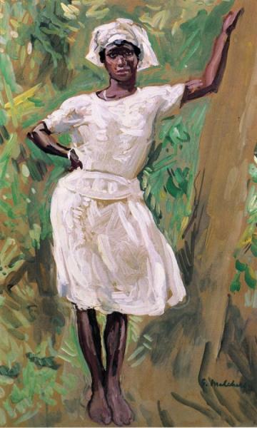 Sketch Of Young Black Woman In White Dress And Hat by Gari Melchers