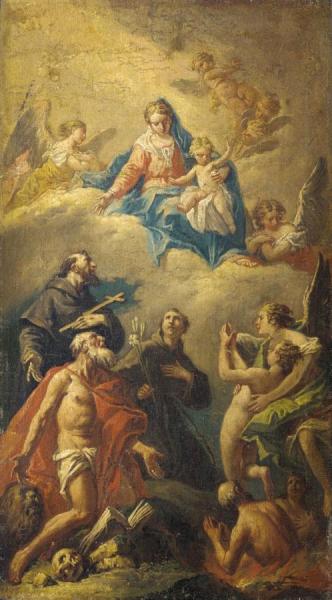 The Madonna And Child With Saints Jerome, Francis And Anthony Of Padua by Gaspare Diziani