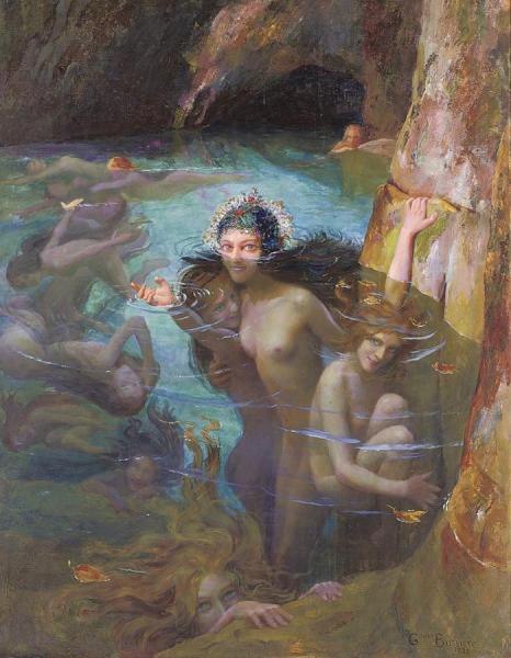Sea Nymphs At A Grotto by Gaston Bussiere Oil Painting Reproductions