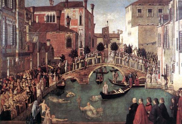 Miracle Of The Cross At The Bridge Of S. Lorenzo by Gentile Bellini