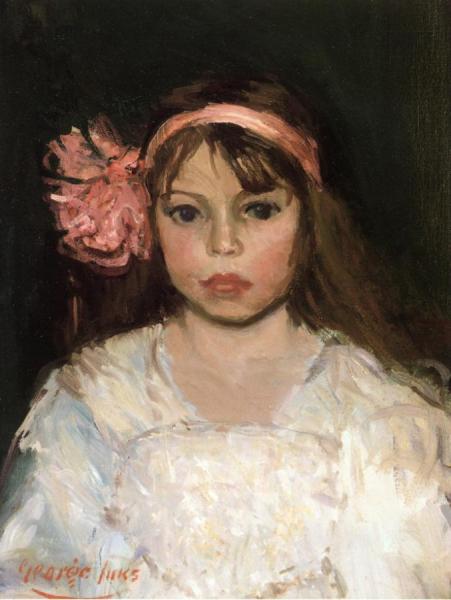 Girl With Pink Ribbon by George Benjamin Luks