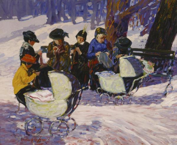 Knitting For The Soldiers: High Bridge Park by George Benjamin Luks