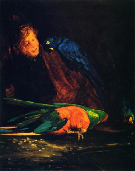 Woman And Macaws by George Benjamin Luks