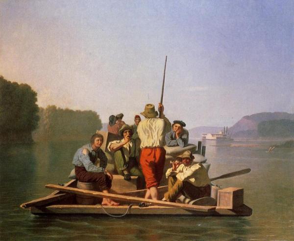 Lighter Relieving The Steamboat Aground by George Caleb Bingham