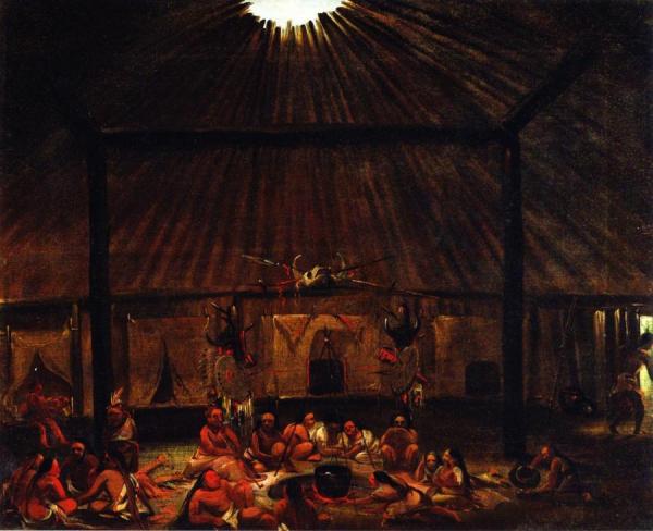 Interior Of A Mandan Lodge by George Catlin