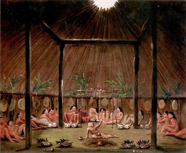 Interior View Of The Medicine Lodge, Mandan O-kee-pa Ceremony by George Catlin