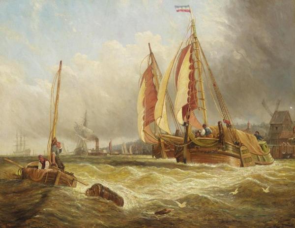 George Clarkson Stanfield Busy Coastal Scene