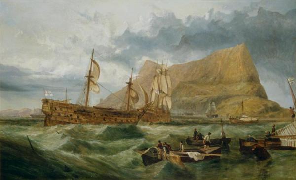 George Clarkson Stanfield Hms Victory Towed Into Gibraltar