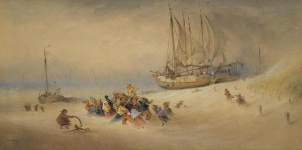 George Clarkson Stanfield Storm On The Beach, Scheveningen