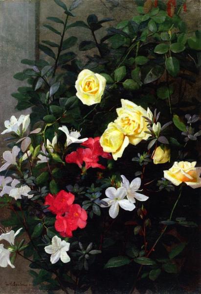 Roses And Azaleas by George Cochran Lambdin