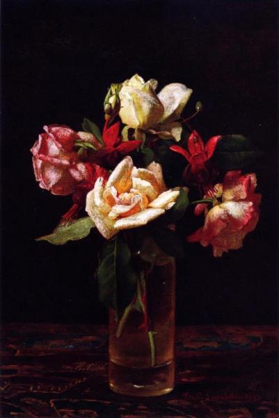 George Cochran Lambdin Still Life With Roses And Fuchsia