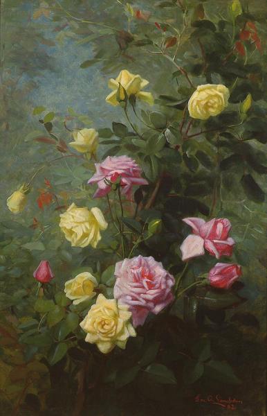 George Cochran Lambdin Yellow And Pink Roses
