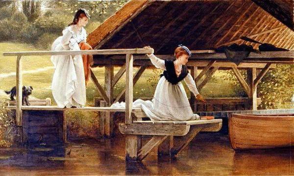 Two Girls On A Jetty by George Dunlop Leslie Oil Painting Reproductions