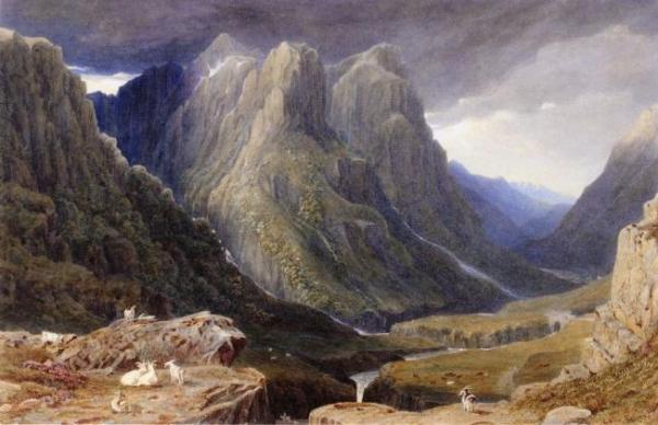 Goats On A Rocky Outcrop Above A Highland Glen by George Fennel Robson