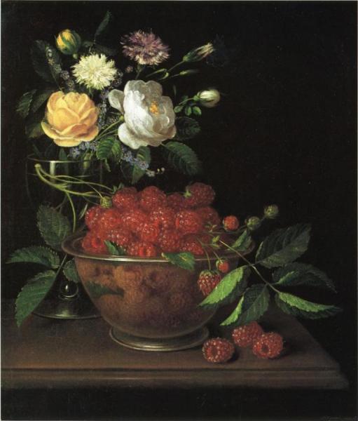 Still Life With Bowl Of Raspberries by George Forster