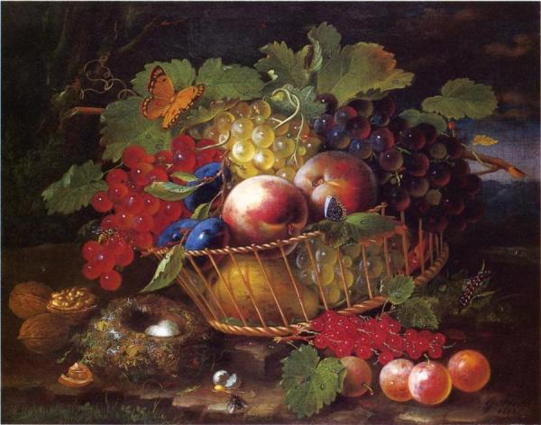 Still Life With Fruit, Butterflies And Bird's Nest by George Forster
