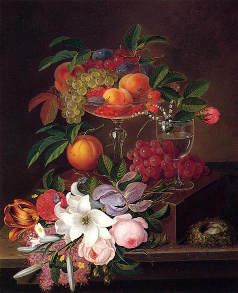 Still Life With Fruit, Flowers And Bird's Nest by George Forster Oil Painting Reproductions