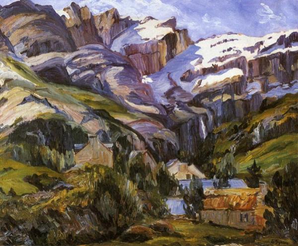 Houses At The Base Of Snow Capped Mountains by George Gardner Symons