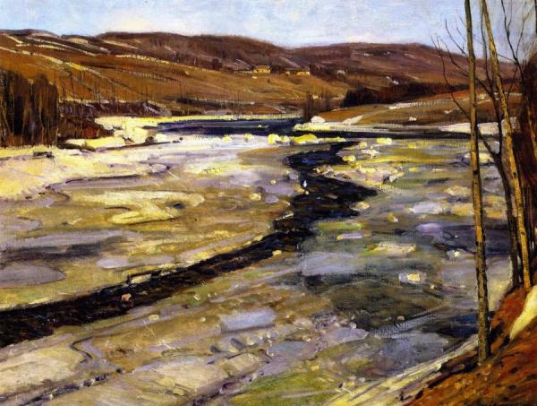 Swift Flowing River In Winter by George Gardner Symons