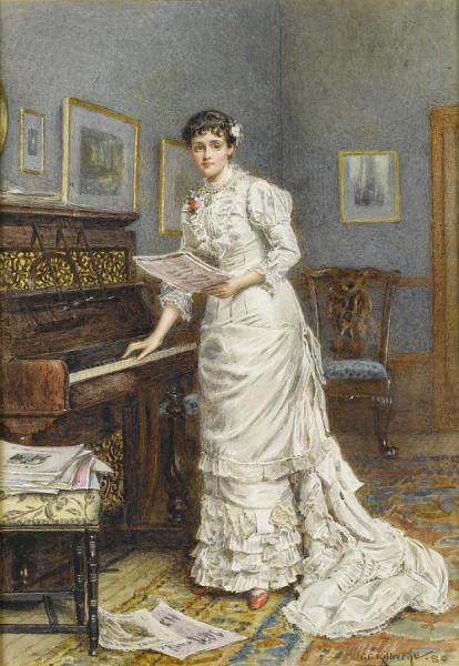 A Young Woman At The Piano by George Goodwin Kilburne