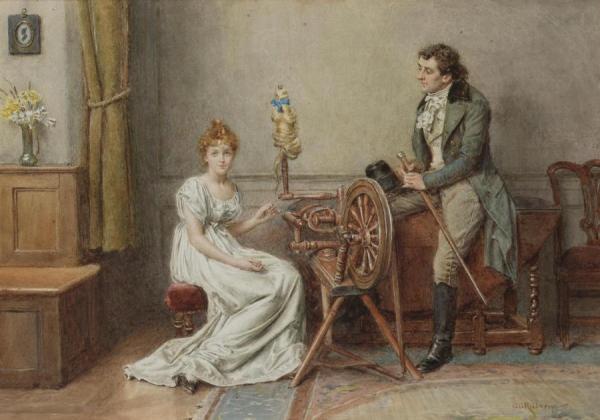 An Encounter At The Spinning Wheel by George Goodwin Kilburne