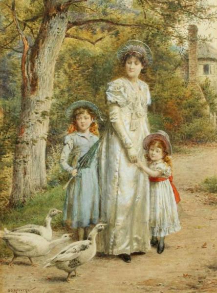An Encounter With Geese by George Goodwin Kilburne