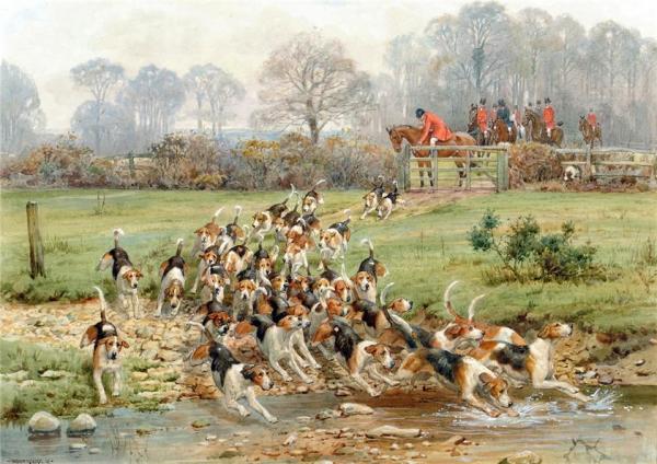 Hounds Crossing A Stream by George Goodwin Kilburne