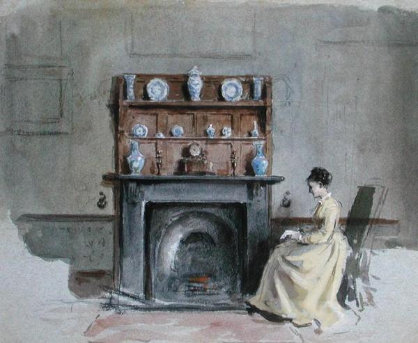Lady Seated By The Fireplace by George Goodwin Kilburne