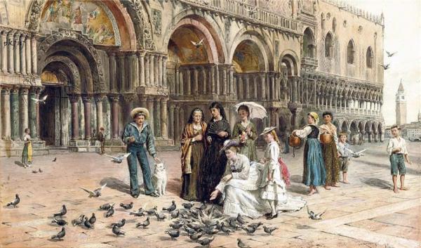 The Pigeons Of St. Mark's, Venice, Italy by George Goodwin Kilburne