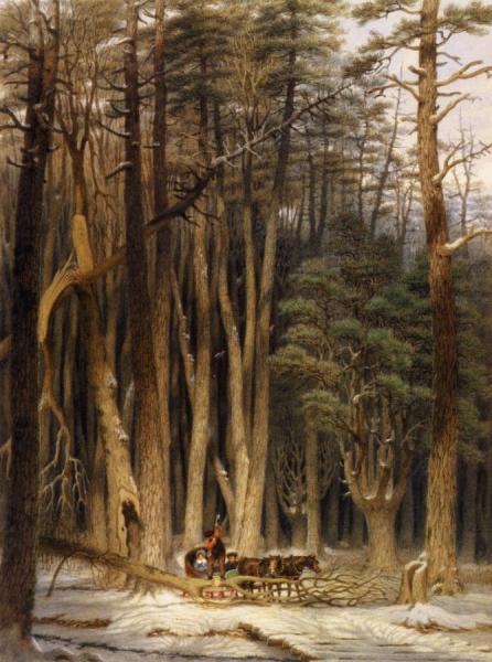Winter: Impeded Travelers In A Pine Forest, Upper Canada by George Harvey