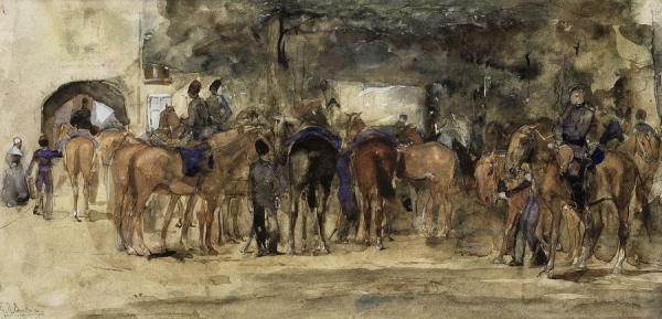 Cavalry Resting On A Square by George Heidrik Breitner