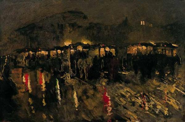 Horse Trams On Dam Square In Amsterdam At Night by George Heidrik Breitner