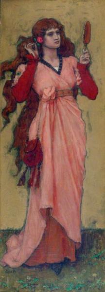A Girl Holding A Mirror And A Rose by George Henry Boughton