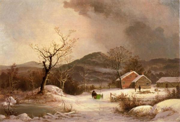 Farmstead And Sleigh In Winter by George Henry Durrie