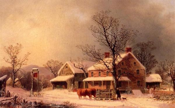 Oxen Hauling Logs On A Sled by George Henry Durrie